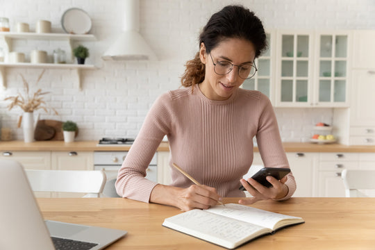 woman organizing in the living room