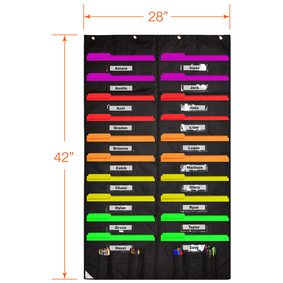 Dimensions of black 20 pocket chart for school