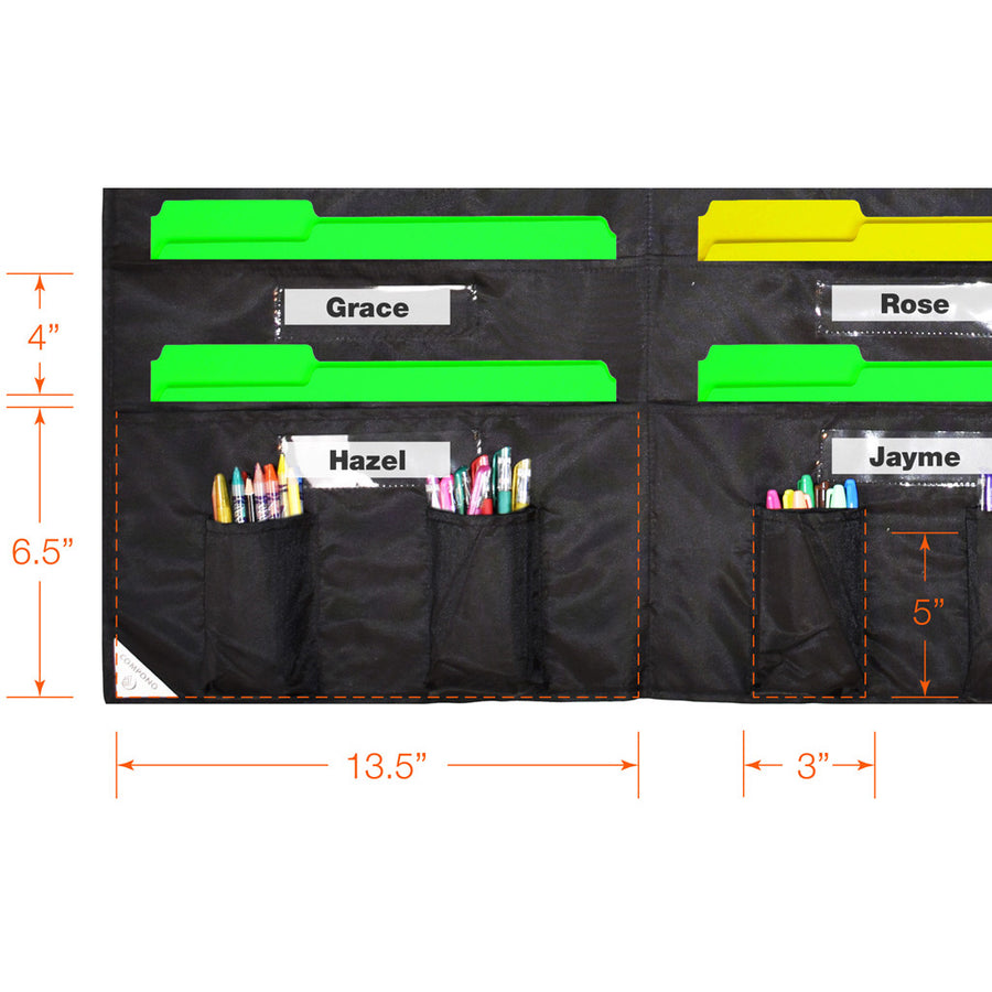 Closeup Dimensions of black over door 20 pocket chart