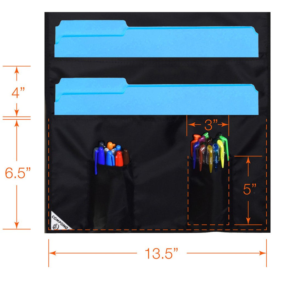 Detailed dimensions of black Wall Storage Pocket Chart File Organizer 