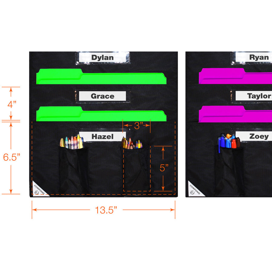 Detail Dimensions of Storage 5 Pocket Charts for Classroom