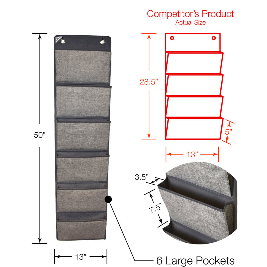 Dimensional comparison for grey over door office organizer