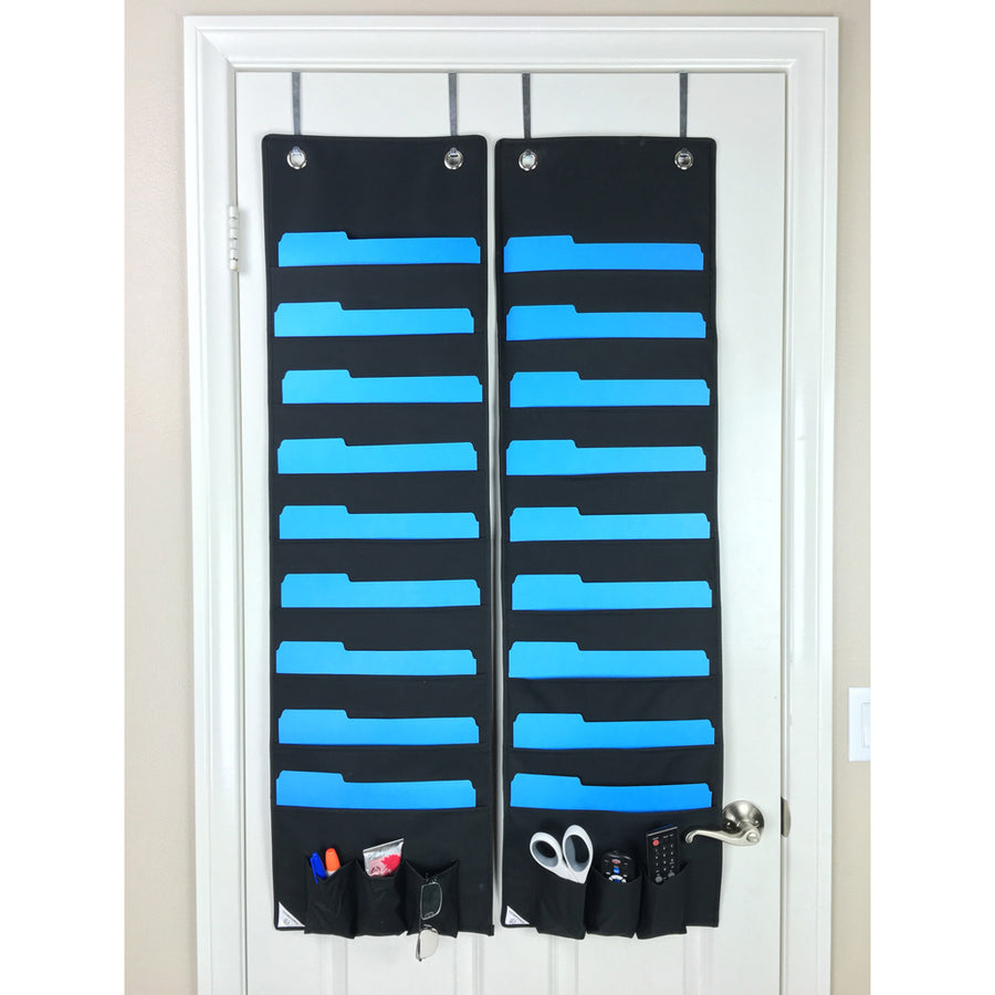 2 Black Hanging File Folder Organizers on door