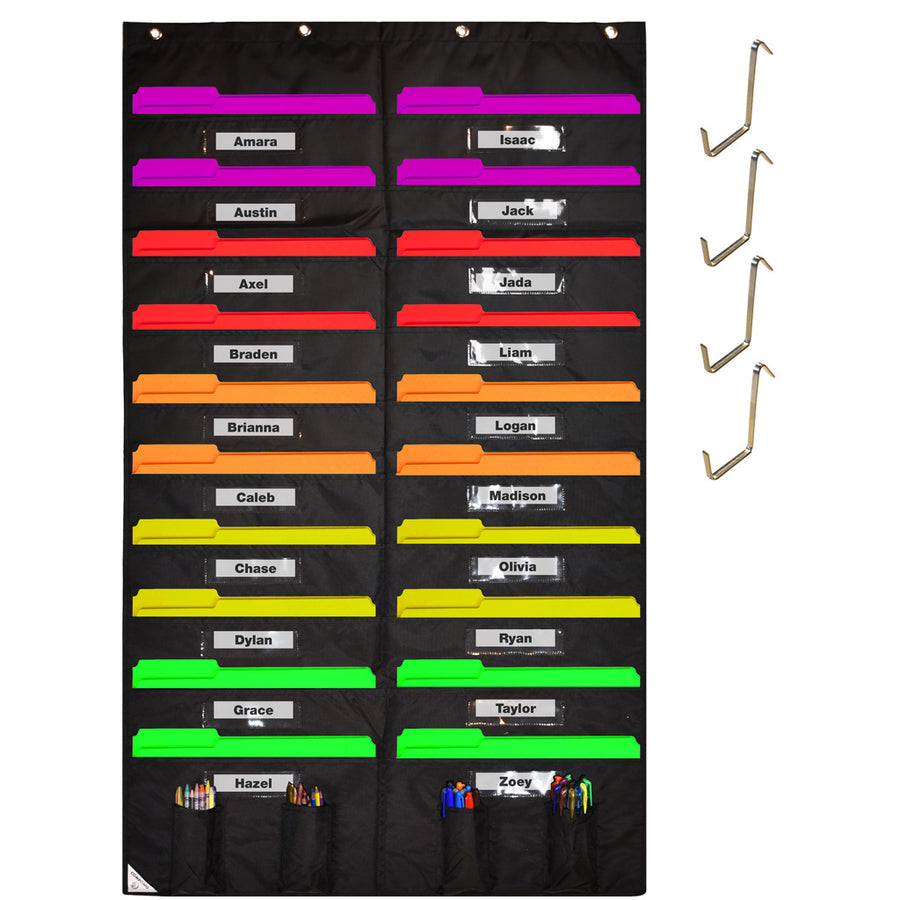 20 Pocket Black Over Door Storage Pocket Charts 